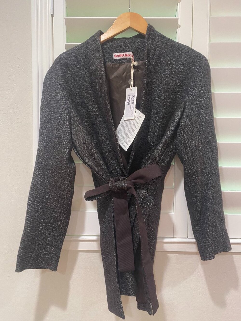 See by Chloe Gray Wool Belted Jacket US 6 NWT